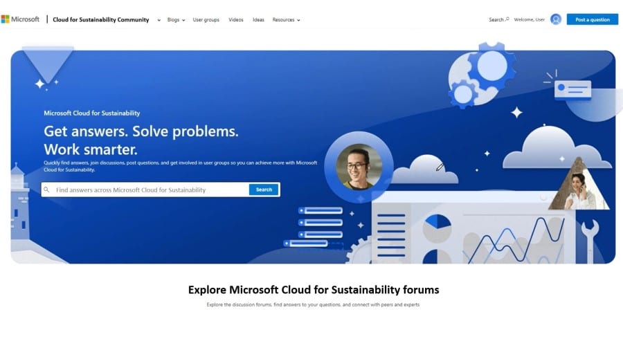 Screenshot of Microsoft Cloud for Sustainability community portal.