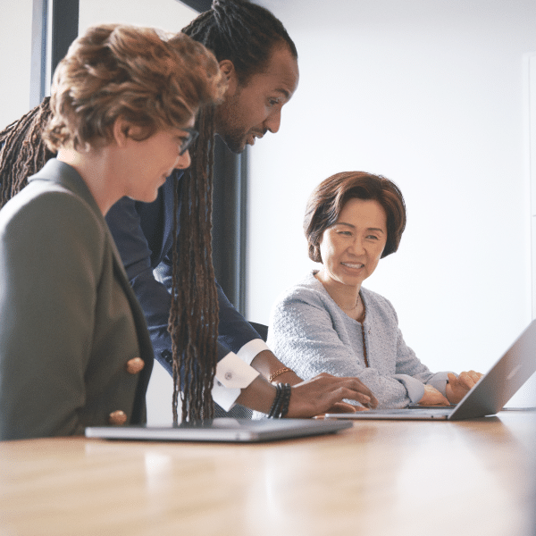 Finance executives looking at computer