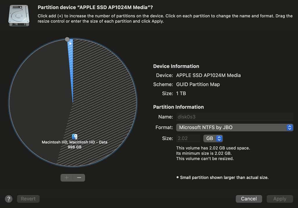 Screenshot depicting the Disk Utility recognizing the registered file system